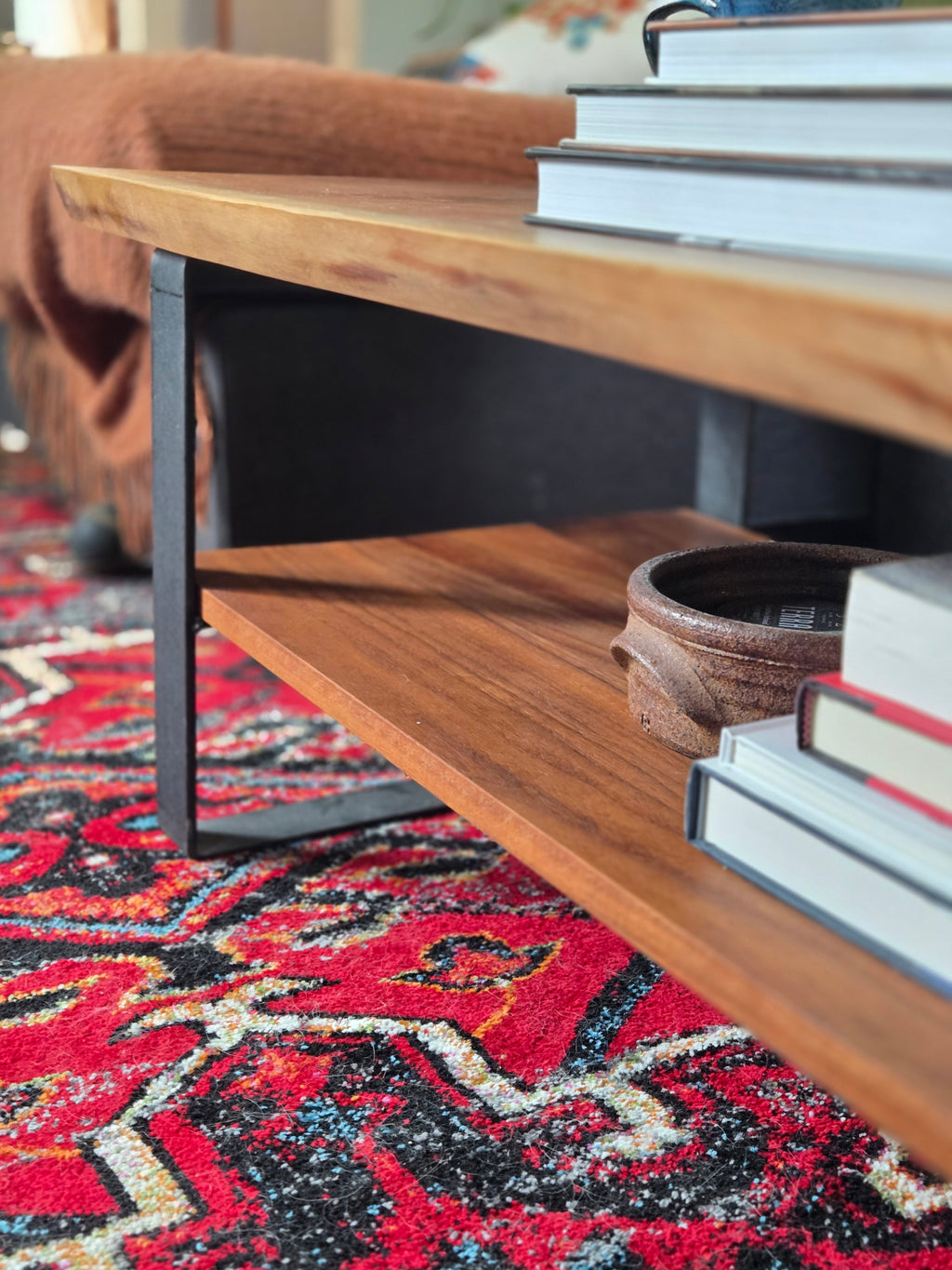Live Edge Coffee Table + Shelf - Black Walnut