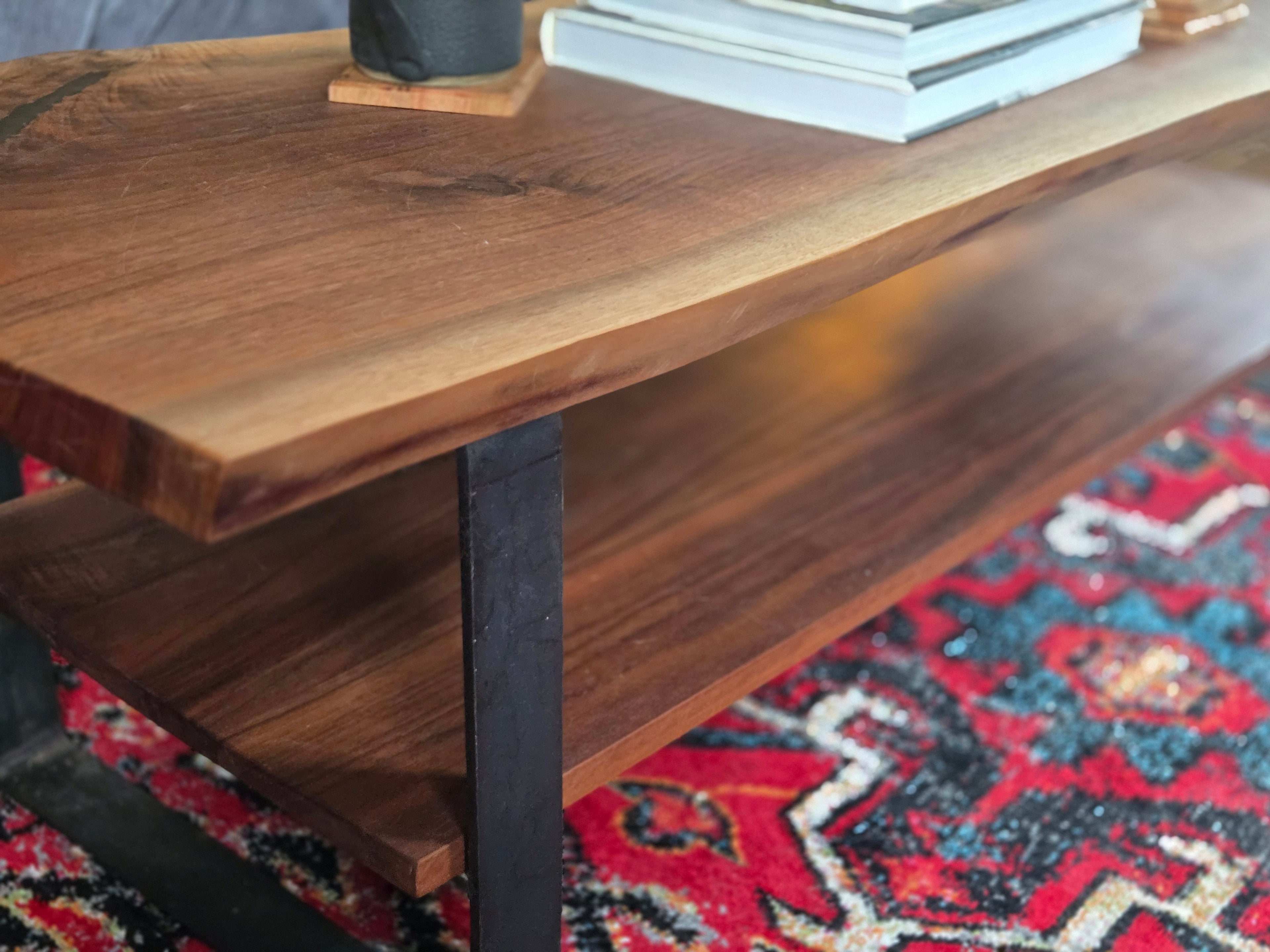 Live Edge Coffee Table + Shelf - Black Walnut