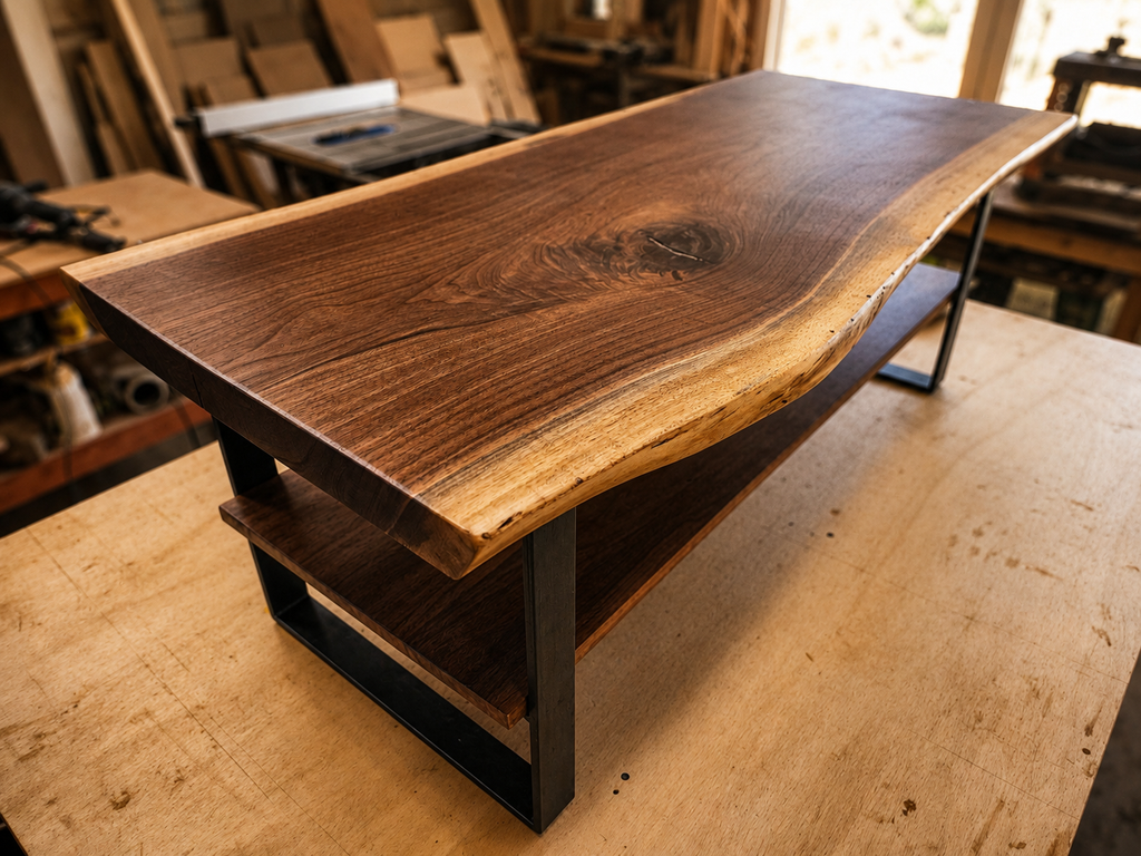 Live Edge Coffee Table + Shelf - Black Walnut