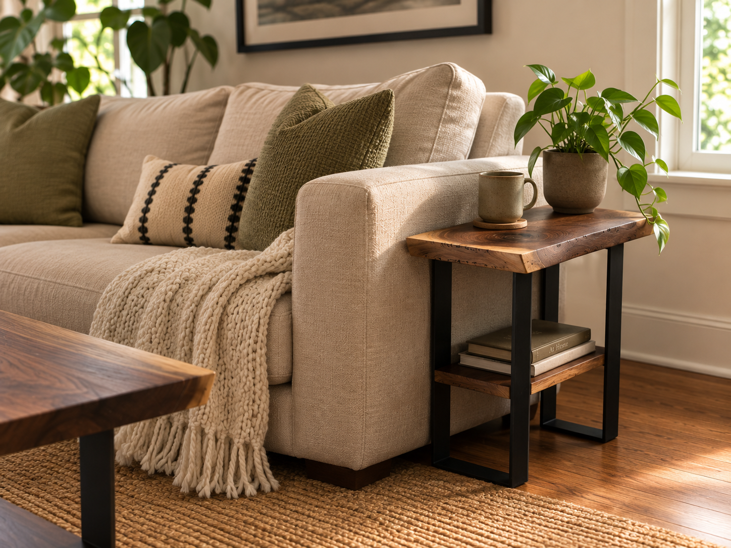 Live Edge End Table + Shelf - Black Walnut