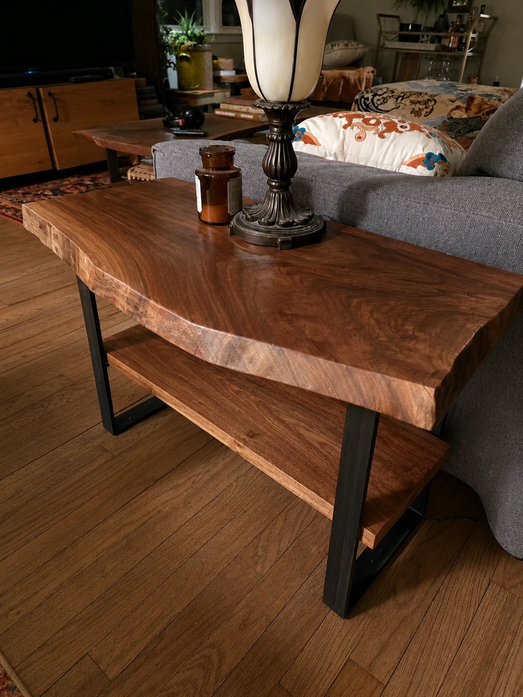 Live Edge End Table + Shelf - Black Walnut