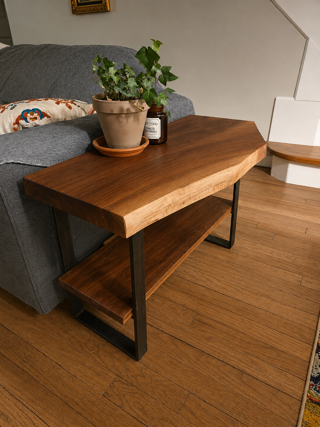 Live Edge End Table + Shelf - Black Walnut