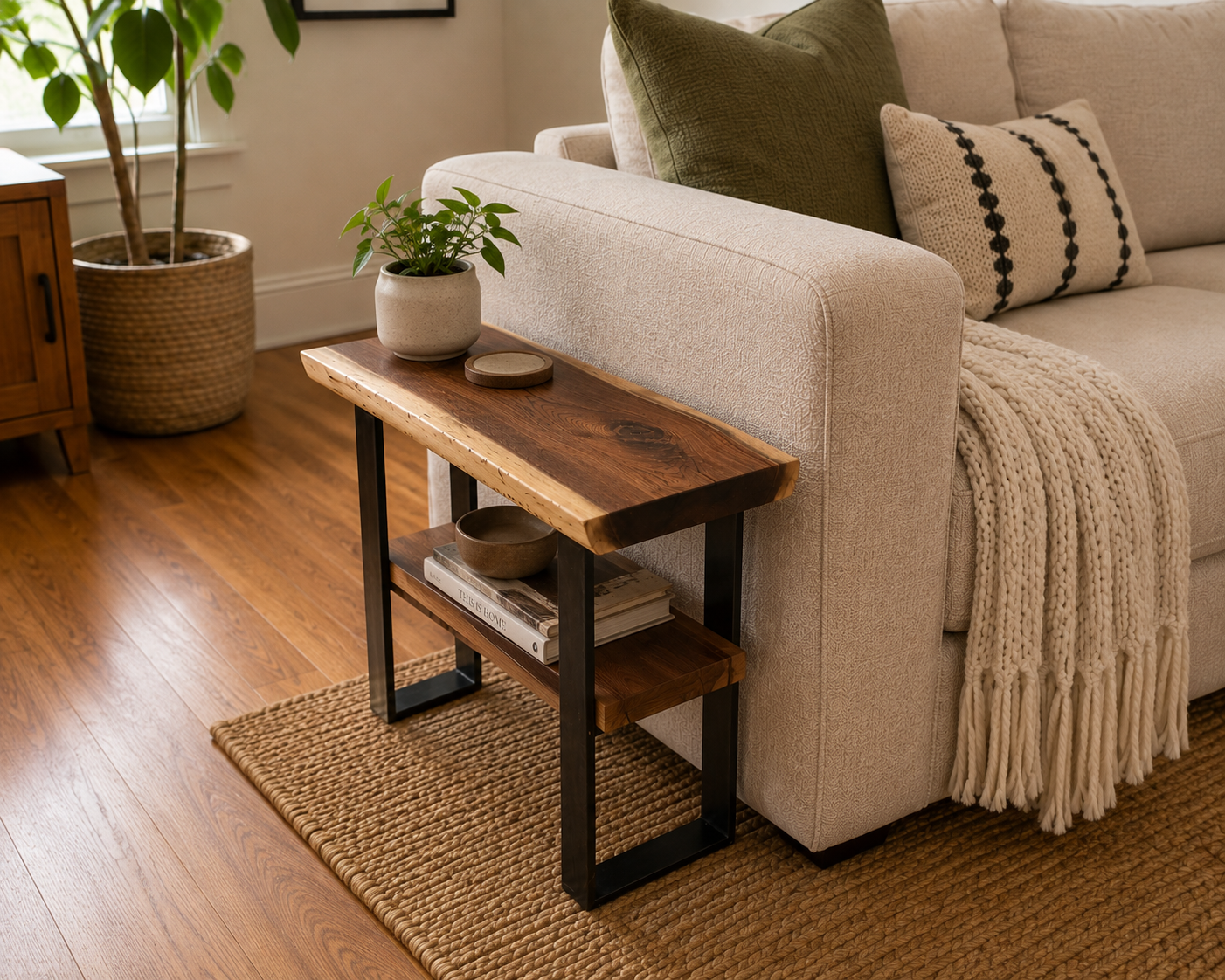 Live Edge End Table + Shelf - Black Walnut