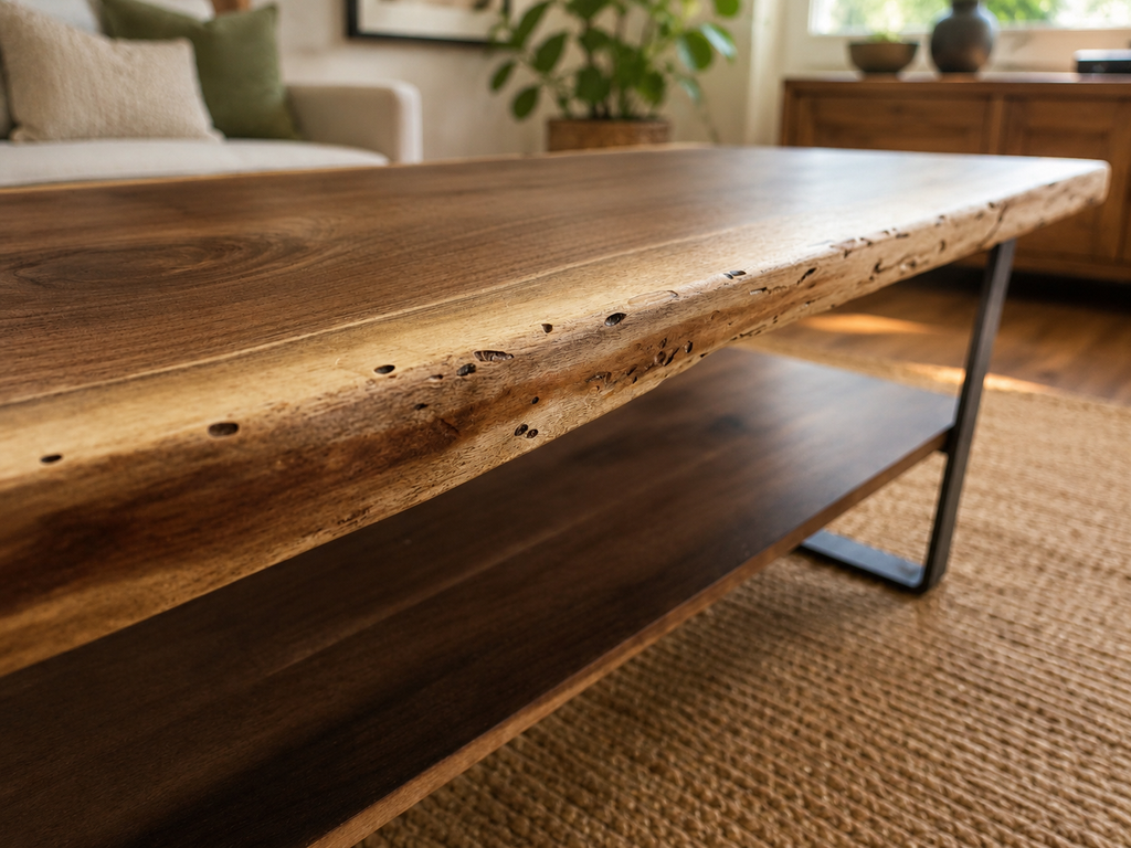 Live Edge Coffee Table + Shelf - Black Walnut