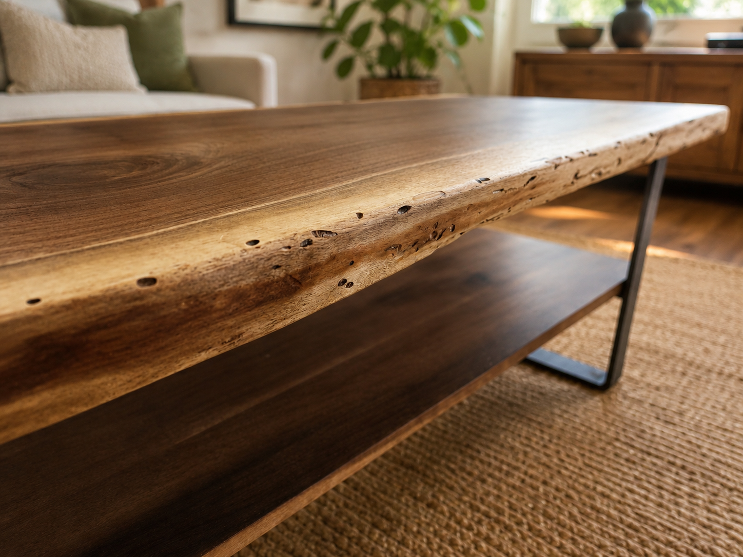 Live Edge Coffee Table + Shelf - Black Walnut