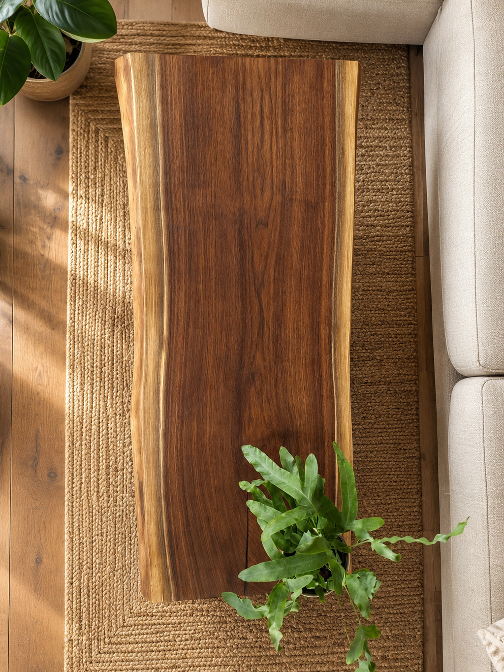Live Edge Coffee Table + Shelf - Black Walnut